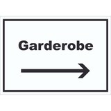 thumbnail of Garderobe Schild mit Text Richtungspfeil rechts Kleidung aufbewahren waagerecht A0 Rückseite selbstklebend