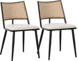 thumbnail of Esszimmerstuhl Set 2 Schwarz 80x48x46 cm mit Rattan Rückenlehne und PU Sitzkissen, Metallgestell, leichtes modernes Design für Essbereich