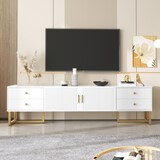 thumbnail of TV-Schrank 175x30x46 cm Weiß mit Schubladen und Türen Wohnzimmer Aufbewahrung modernes Design elegante Eisenfüße robust praktisch