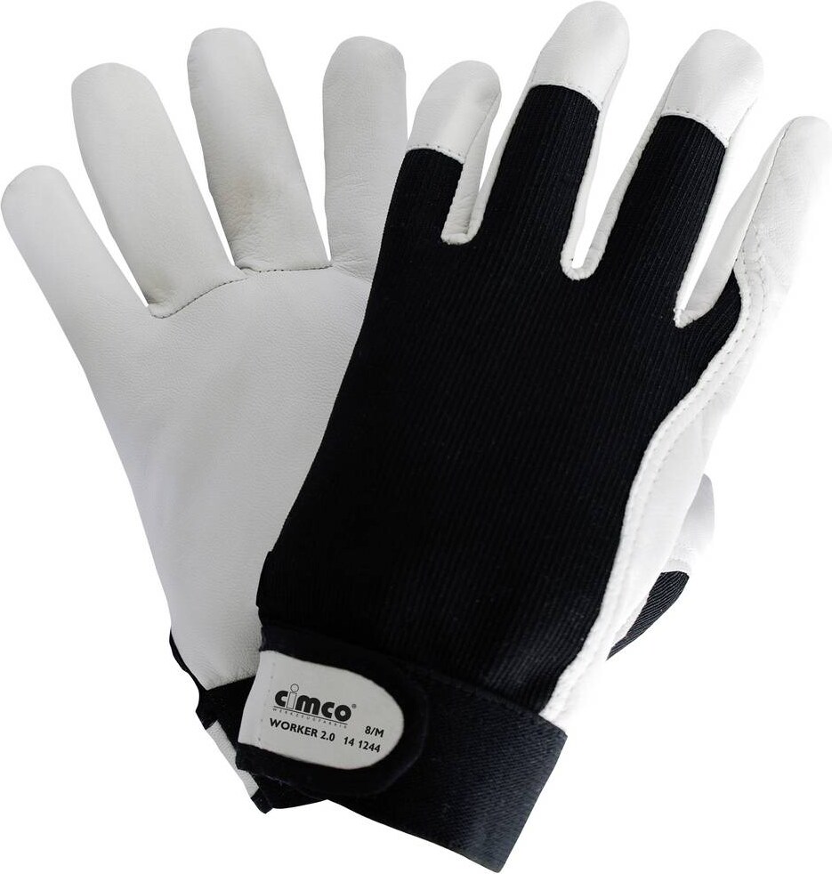 Cimco Worker 2.0 schwarz/weiß 141245 Nappaleder Arbeitshandschuh Größe (Handschuhe): 9, L EN 388  1