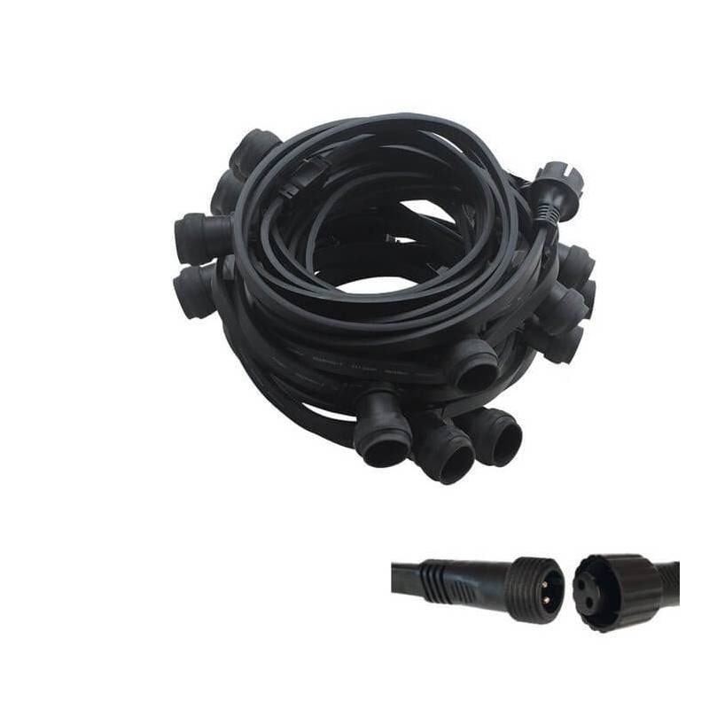Guirlande guinguette extérieur IP65 10M 20 douilles E27 câble plat noir connectable professionnelle