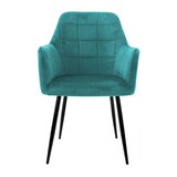 thumbnail of 2er Set Esszimmerstühle mit Rücken- und Armlehnen, Türkis, Küchenstühle mit Samtbezug, Polsterstühle mit Metallbeinen