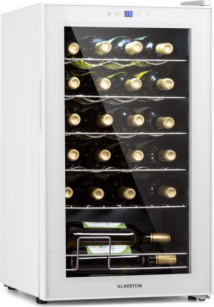 Klarstein Shiraz 24 Uno Weinkühlschrank 63l 24Fl Touch-Bedienfeld  5-18°C Weißes Glas