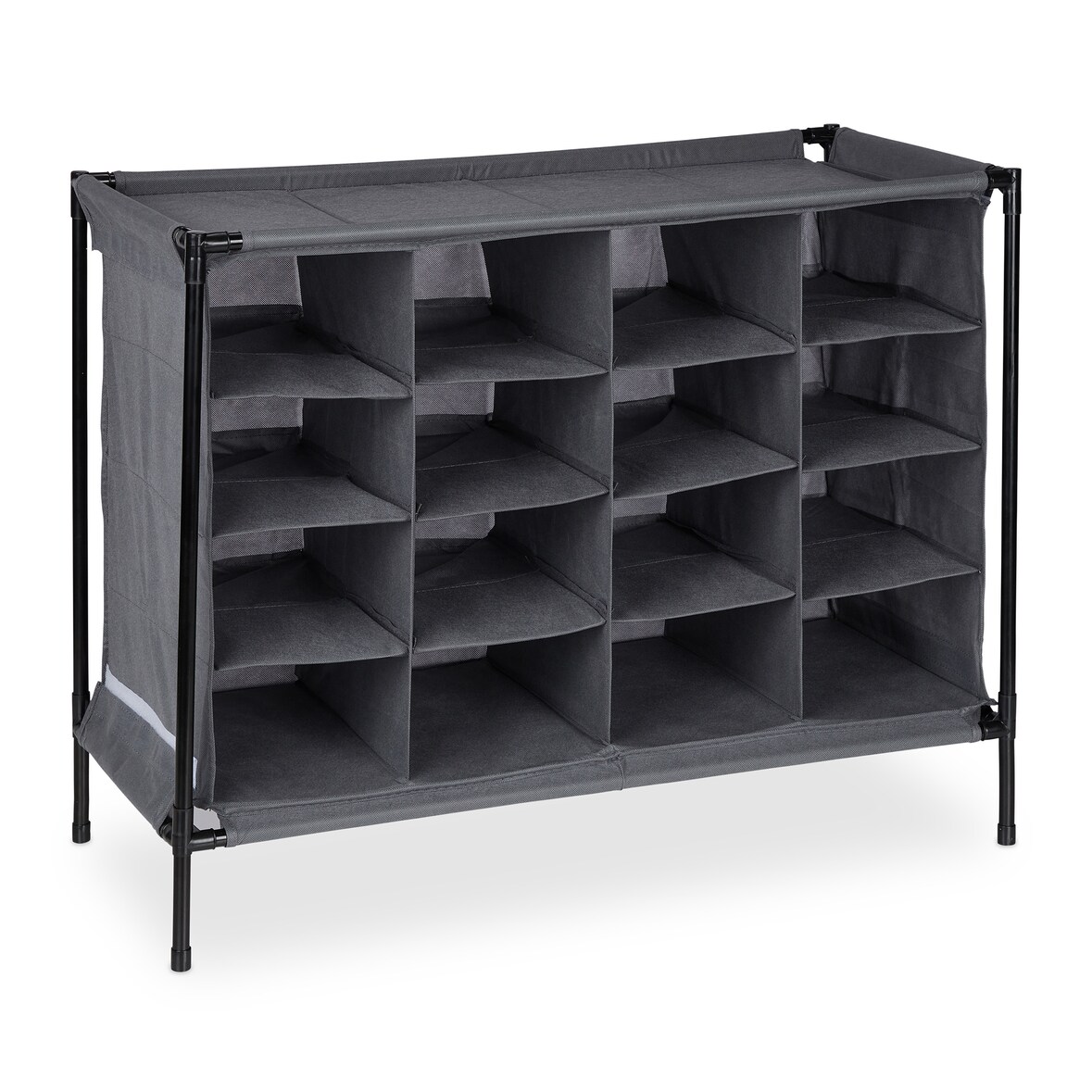 Relaxdays Camping Schuhregal, 16 Fächer, leichter Aufbau, stabiler Stoffschuhschrank, HxBxT: 65 x 84 x 36 cm, grau