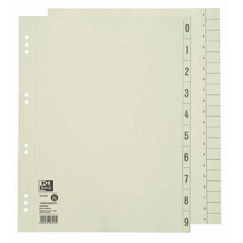 OXFORD 1 bis 10 Zahlenregister DIN A4 Chamois 10-teilig Pappkarton 10 Löcher 6453 100 Stück
