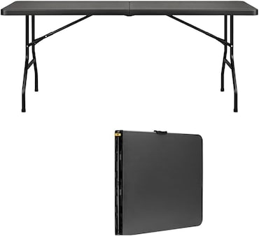 BRASQ Inklapbare Vouwtafel Zwart - 180x70x74cm- Campingtafel - Klaptafel - Weerbestendig - Tafel met draaghandvat