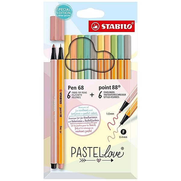STABILO 6888/12-7-7 Filzstift / Fineliner Pen68/Point88 Pastellove - 12er Kartonetui