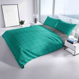 thumbnail of Baumwolle Bettwäsche 200x200 cm Petrol Grau kariert Wendeseite Reißverschluss 3 tlg