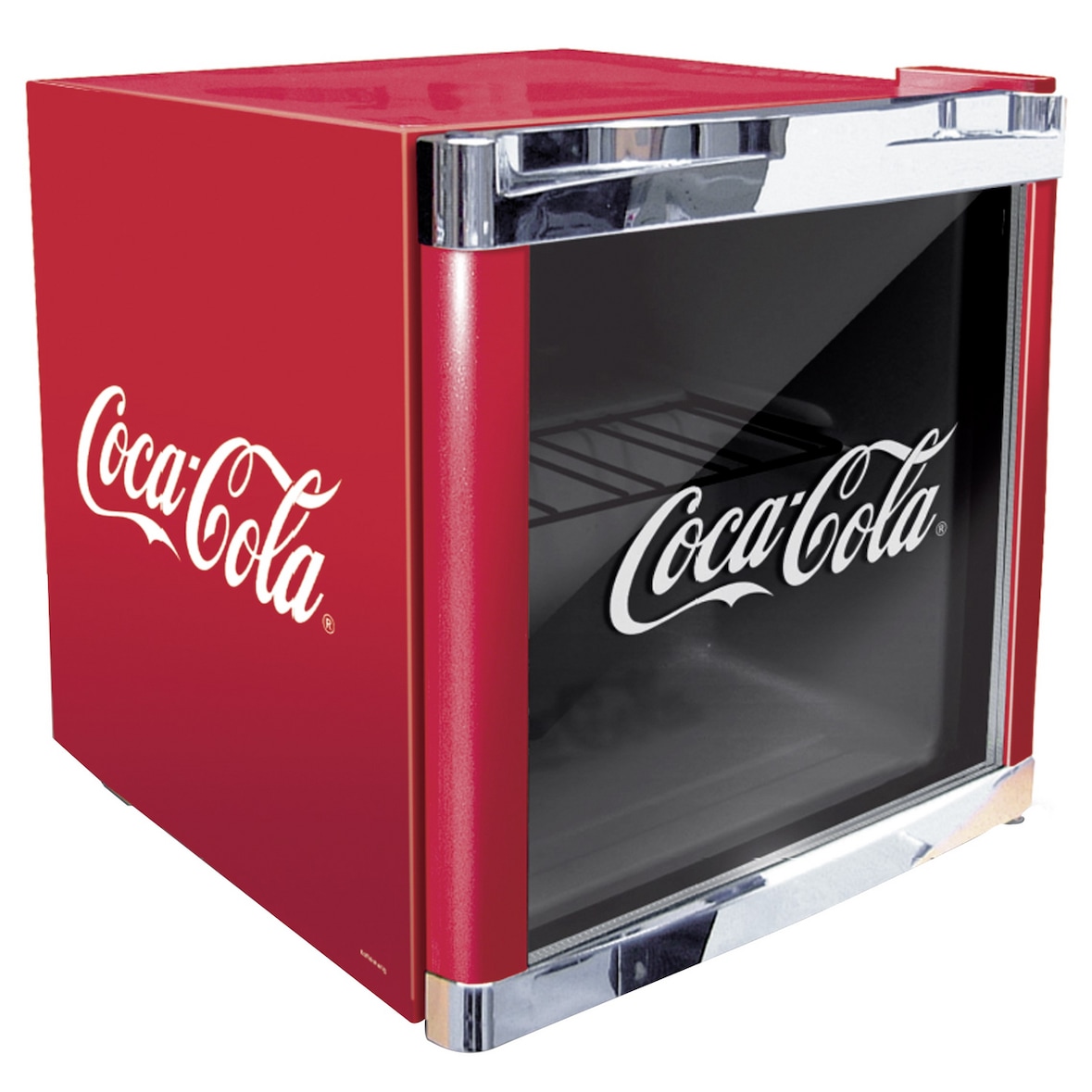 CUBES Cool Cube 165 E, Coca-Cola Getränkekühlschrank, Metall / Glas, 43 x 47,5 x 51 cm, 48 L, rot / weiss