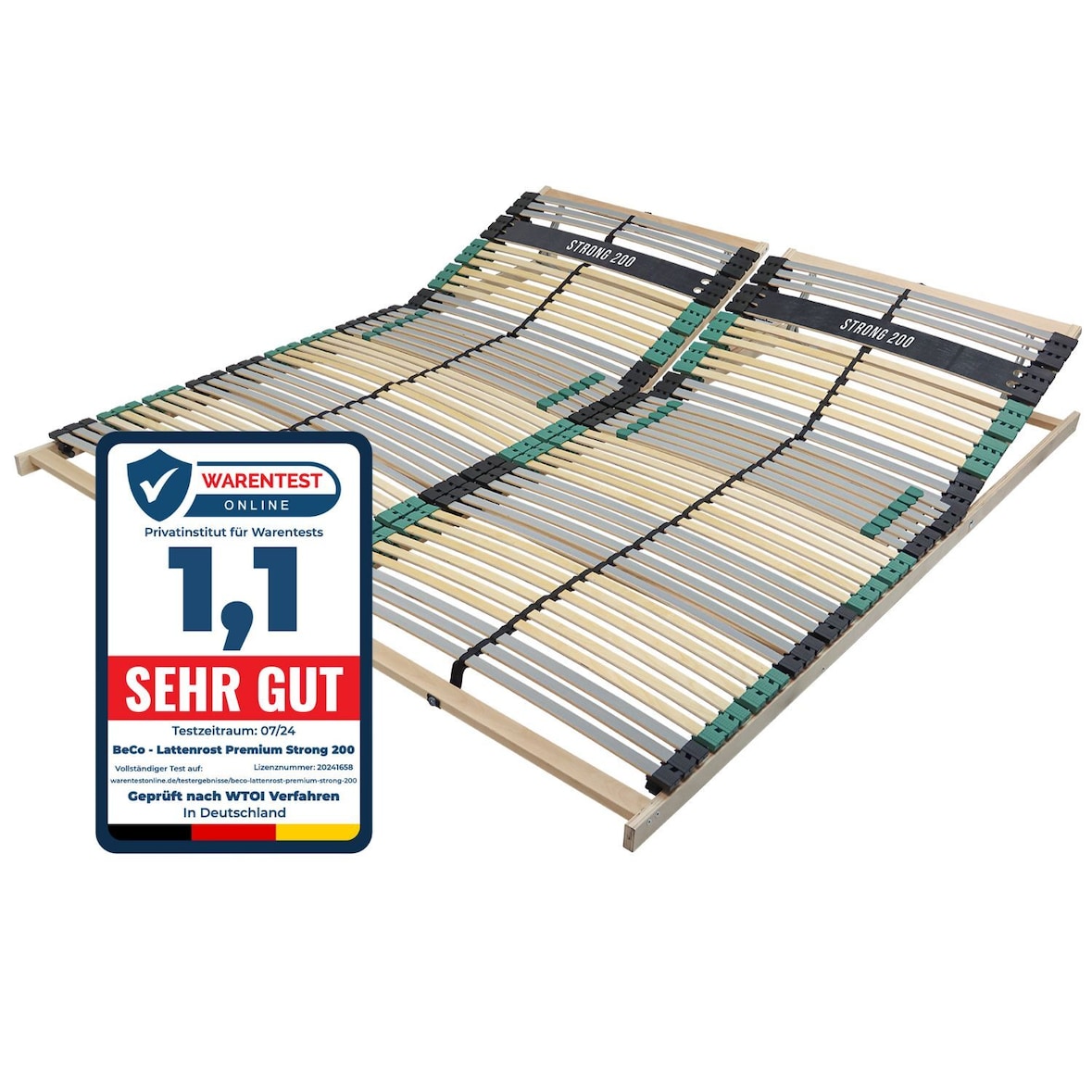 Lattenrost 180x200 PREMIUM STRONG 200 aus Buchenholz (2x Lattenrost 90x200), Kopfteil verstellbar, mit 42 Latten, Made in Germany, bis 200Kg