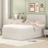 thumbnail of Einzelbett Polsterbett 90x200 cm mit Lattenrost und großem Stauraum in Beige – ideal für minimalistisches Wohnen