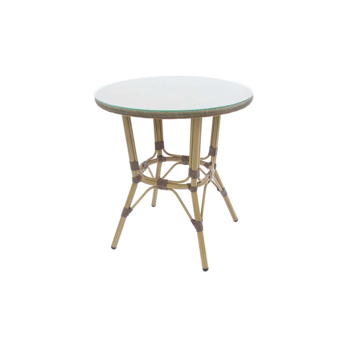 METRO PROFESSIONAL Mesa de bistrô, alumínio/tecido sintético/vidro, Ø 70 x 74 cm, com aspeto de bambu, castanho