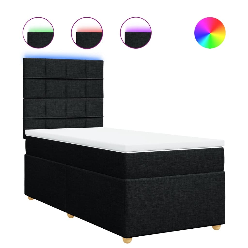 vidaXL Boxspringbett mit Matratze Schwarz 90x200 cm Stoff
