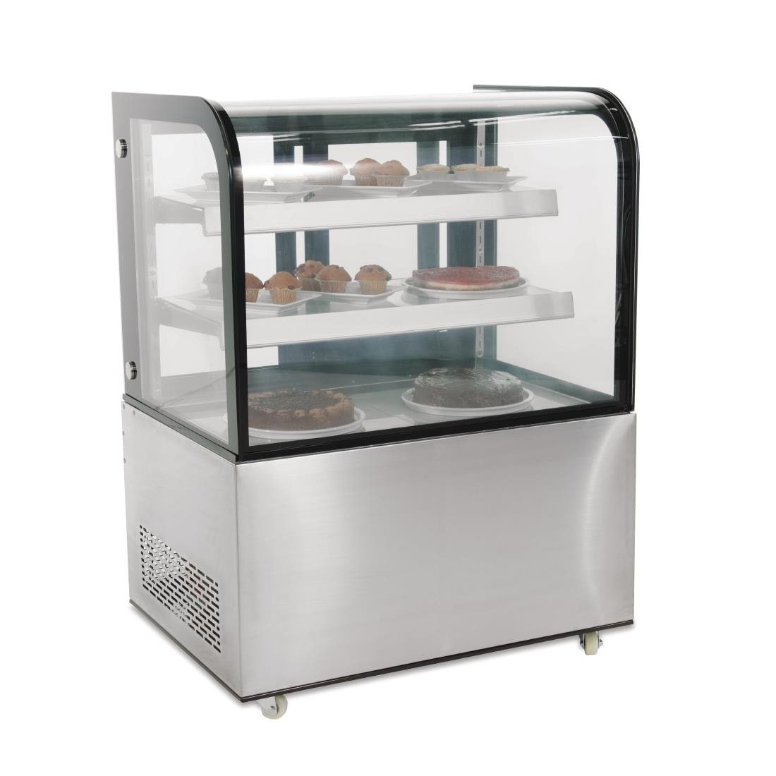 Vitrina refrigerada con ruedes, 2 estantes/puertas, acero inox./cristal, 122x91.5x67.5 cm, refrigeración por aire, 270L, negra/plateada, Polar CG841