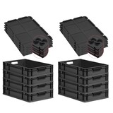 thumbnail of PROREGAL SuperSparSet 8x Eurobox NextGen Grip mit Auflagedeckel & 4 schwarzen Verschlüssen, HxBxT 12x40x60cm, 23L, Schwarz, Griffe offen, Eurobehälter