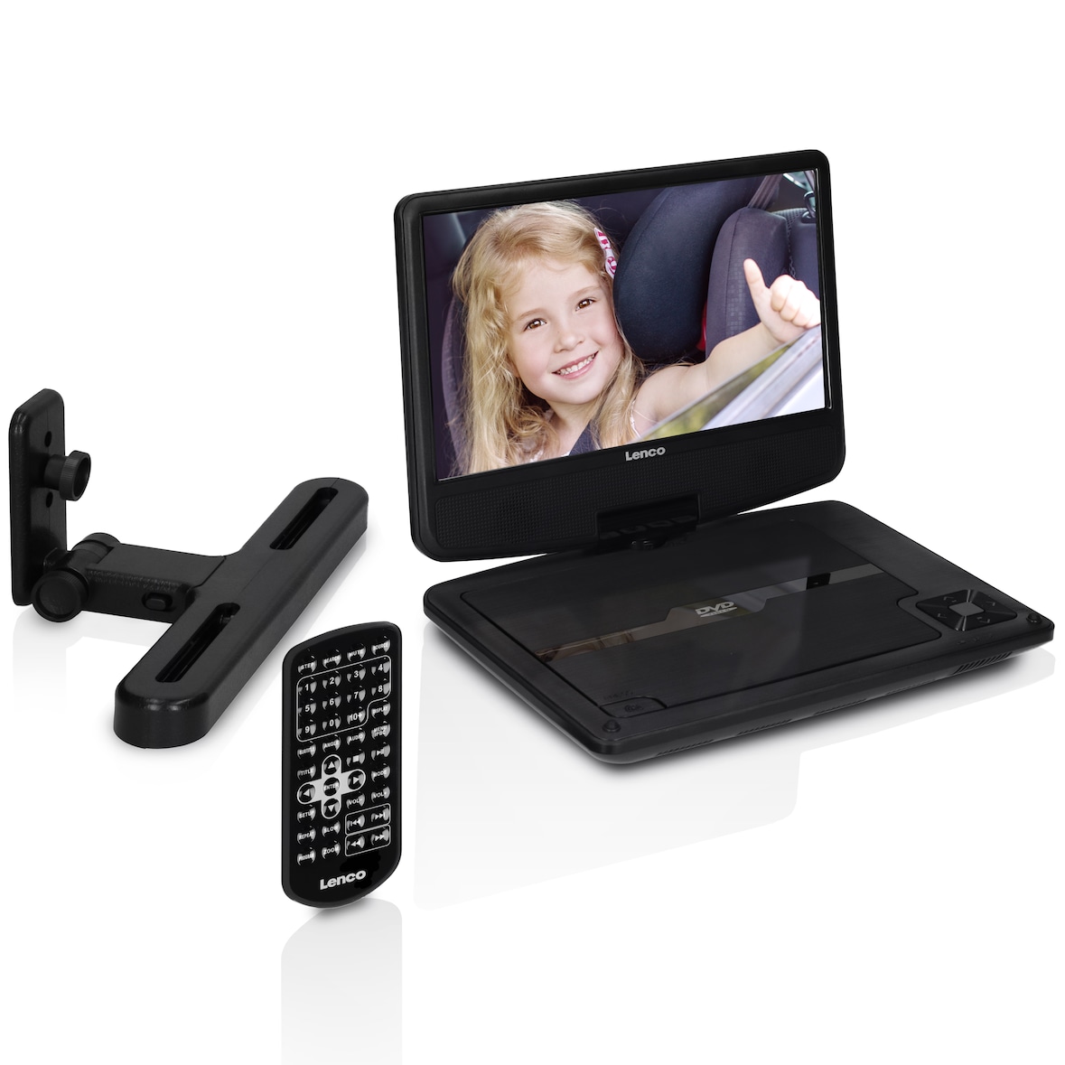Lenco DVP-901BK - 9 Zoll tragbarer DVD-Spieler mit Kopfstützenbefestigung - integrierter Akku - USB-Eingang - Schwarz