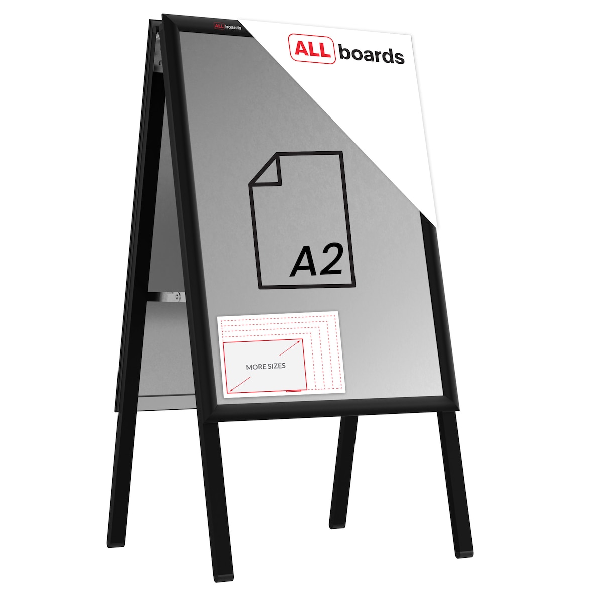 ALLboards Doppelseitige Werbetafel, Kundenstopper, Größe: A2, in einem schwarzen Aluminiumrahmen, abschließbar