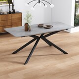 thumbnail of Erweiterbarer Esstisch MDF Schwarz/Grau mit Zementmuster 150/180x70x76 cm, Kreuzbein-Gestell
