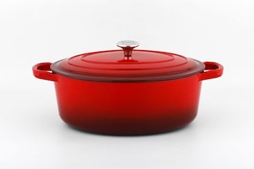 METRO PROFESSIONAL Kasserolle oval / Cocotte, Gusseisen / Edelstahl, 27.9  x 44 x 18.7 cm, emailliert, mit Deckel, 8 L, rot