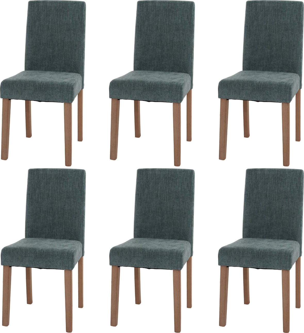 6er-Set Esszimmerstuhl Littau, Stuhl Küchenstuhl Hochlehner, Stoff/Textil Chenille Holz ~ grün, naturfarbene Beine