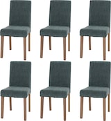 thumbnail of 6er-Set Esszimmerstuhl Littau, Stuhl Küchenstuhl Hochlehner, Stoff/Textil Chenille Holz ~ grün, naturfarbene Beine