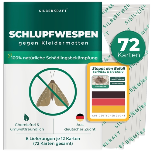 Schlupfwespen gegen Kleidermotten: 6 Lieferungen je 12 Karten (72 Karten gesamt)
