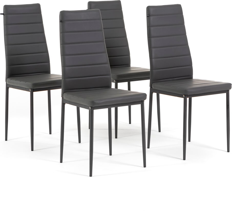 Set aus 4 Stühlen mit hoher Rückenlehne, gepolstertem Sitz aus Kunstleder, elegant und komfortabel,für Küche, Esszimmer, Bar, Restaurant–Lidia–Grau