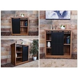 thumbnail of Cassettiera HWC-K75, armadio a ripiani, anta scorrevole 5 scomparti, metallo industriale effetto legno 84x80x40cm ~ marrone