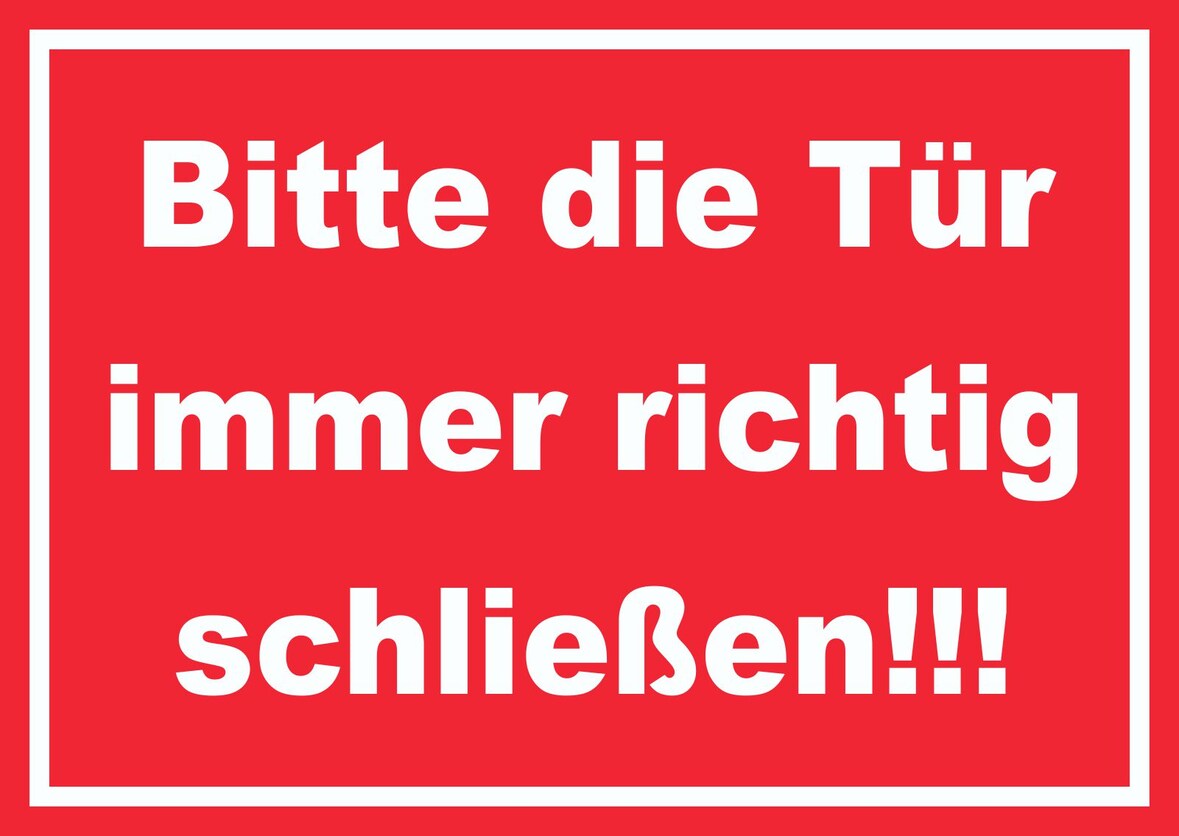 Schild Bitte die Tür immer richtig weiss-rot A5 Rückseite selbstklebend