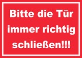 thumbnail of Schild Bitte die Tür immer richtig weiss-rot A5 Rückseite selbstklebend
