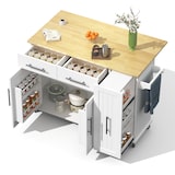 thumbnail of Kücheninsel 120x40x90 cm mit ausziehbarem 3-stufigem Organizer, klappbarer Arbeitsfläche, Rollen und Handtuchhalter, Weiß und Natur, MDF