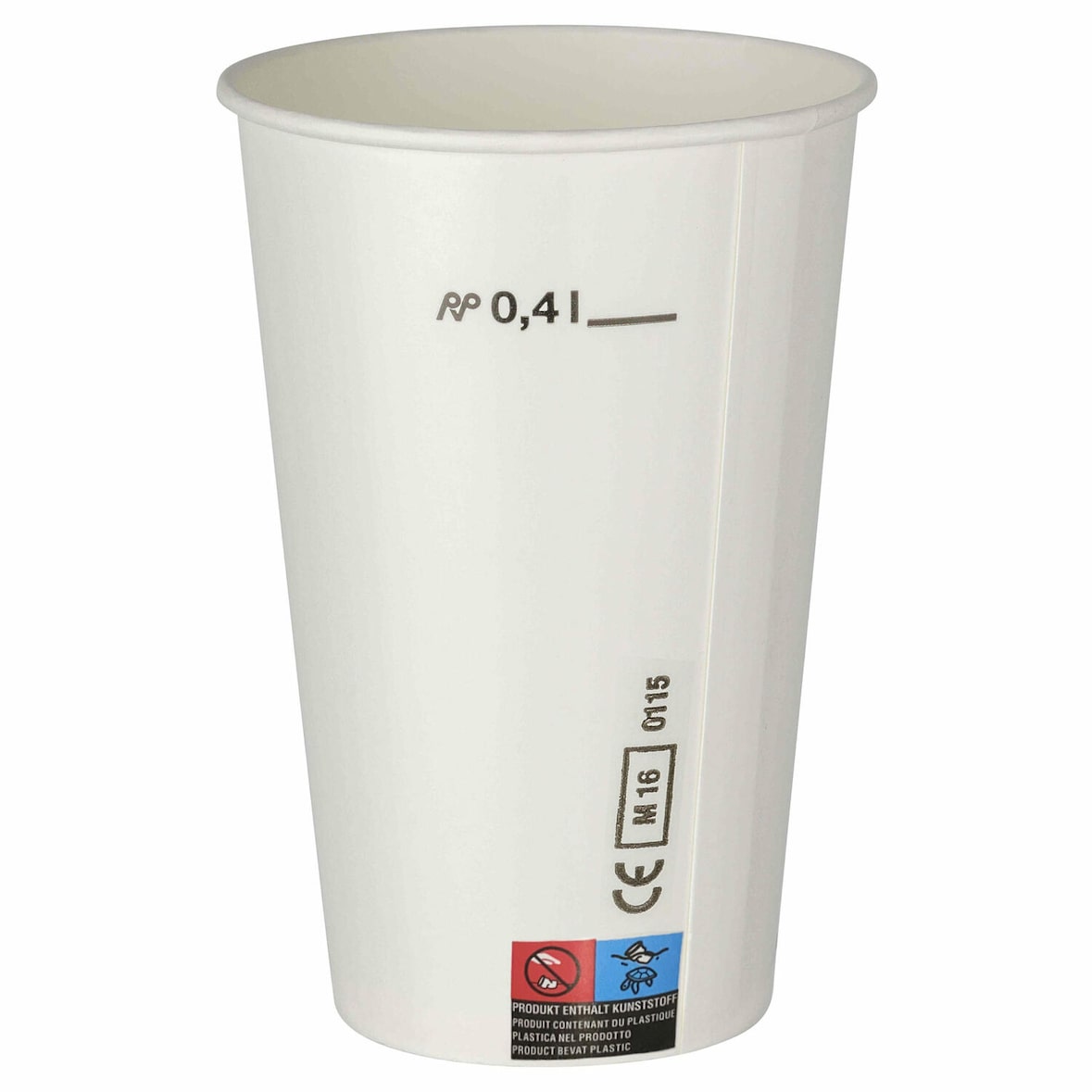 50x Kaltgetränkebecher Pappbecher weiß mit CE Eichstrich 400 ml
