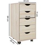 thumbnail of Rollcontainer 33 x 64 x 38 cm MDF-Holz 5 Schubladen sonoma, Moderner Schubladencontainer mit Rollen, Standcontainer