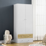 thumbnail of HOMCOM Roupeiro de Madeira Armário para Roupas com 2 Portas 2 Gavetas e 1 Barra para Pendurar 80x50x180 cm Branco e Carvalho