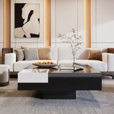 thumbnail of Merax Couchtisch, Hochglanz-Wohnzimmertisch, Beistelltisch mit abnehmbarer Aufbewahrungsbox, weiß und Schwarz, 72*72*30 cm, Mit LED-Lichteffekt