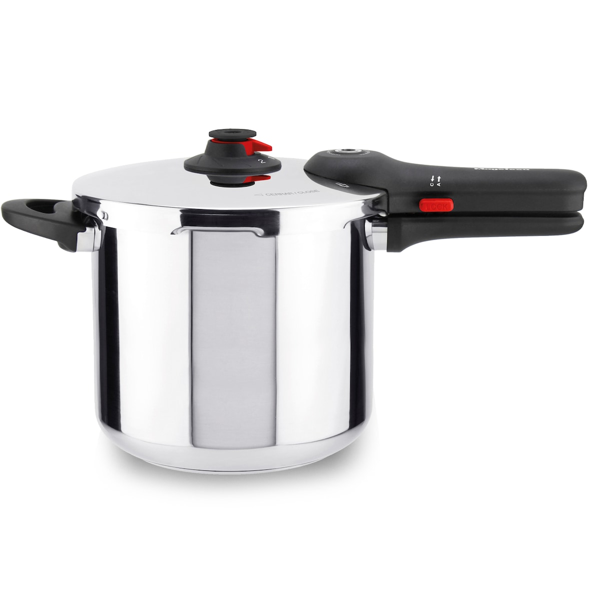 MAGEFESA EASYCLICK Olla a Presión Súper Rápida de 8 Litros Fabricada en Acero Inoxidable 18/10, Con Mango Ergonómico y Compatibilidad con Inducción