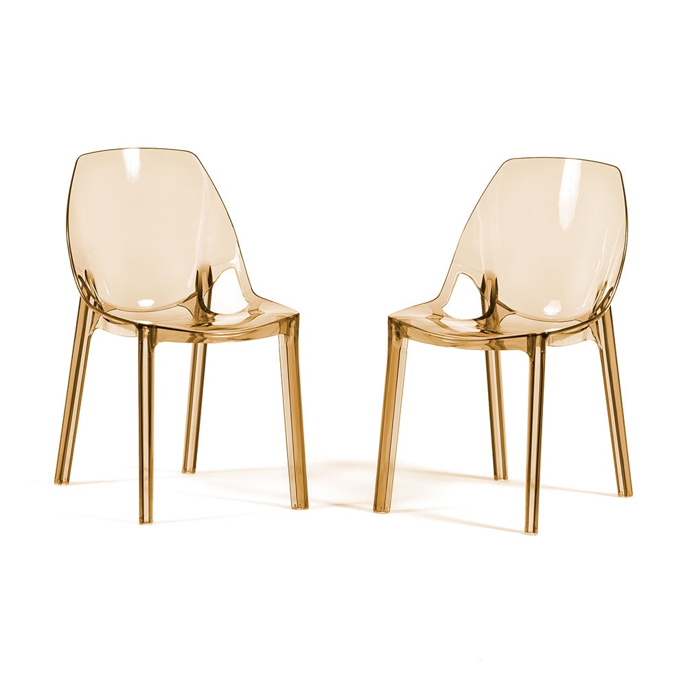 Lot de 2 chaises en polycarbonate transparent, empilables, monobloc, résistantes, design moderne, idéales pour cuisine, restaurant – Luce – Champagne