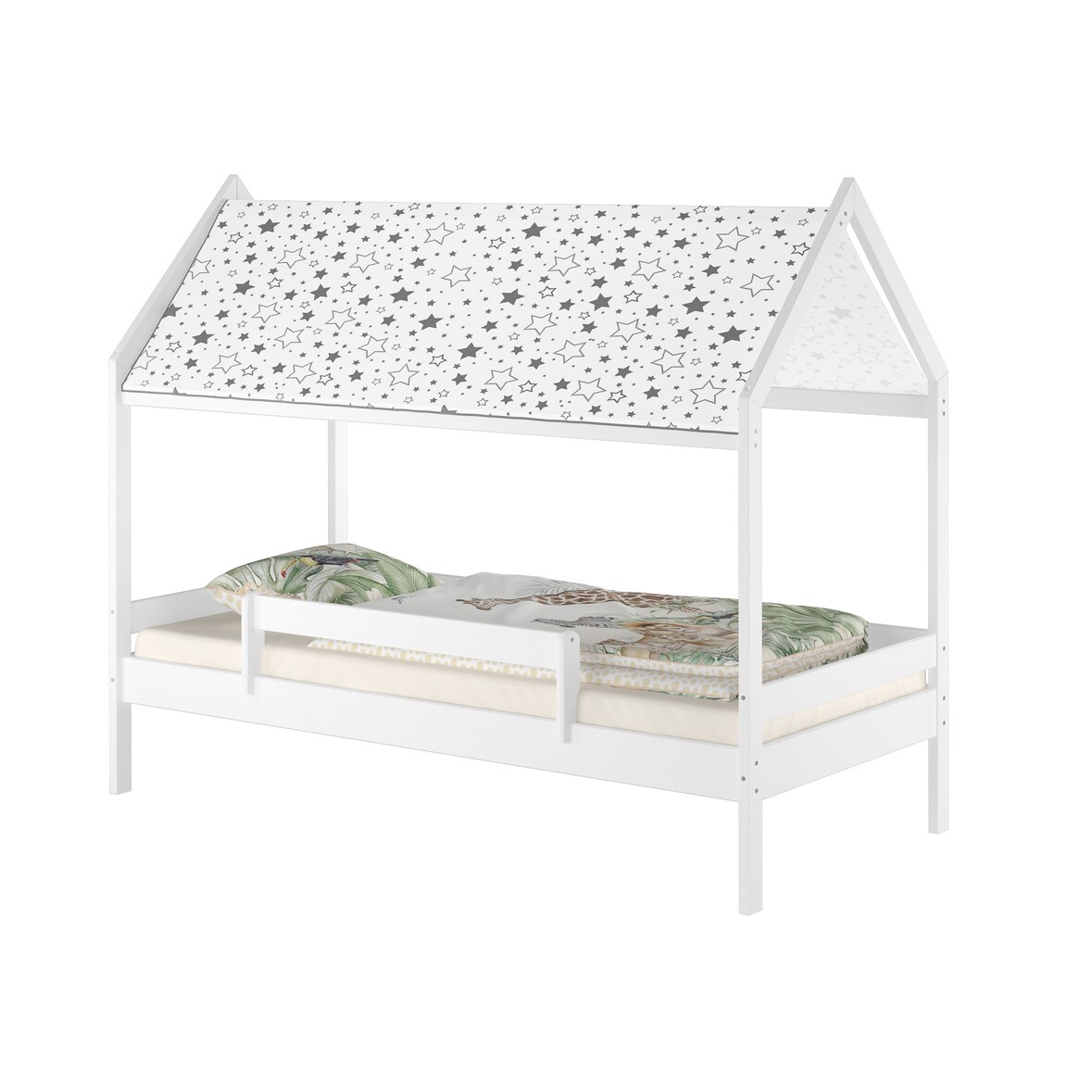 Weißes Himmelbett m Himmel u Fallschutz Kinderbett Hausbett 90x200 Massivholz Einzelbett weiteres Zubehör wählbar V-60.58-09W  ohne Zubehör