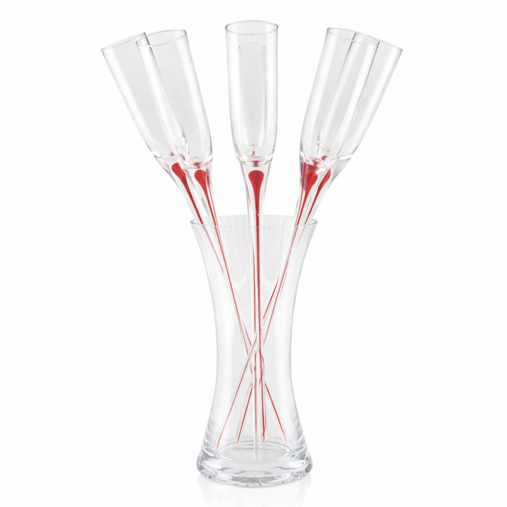 Flûtes pied rouge avec support - lot de 6