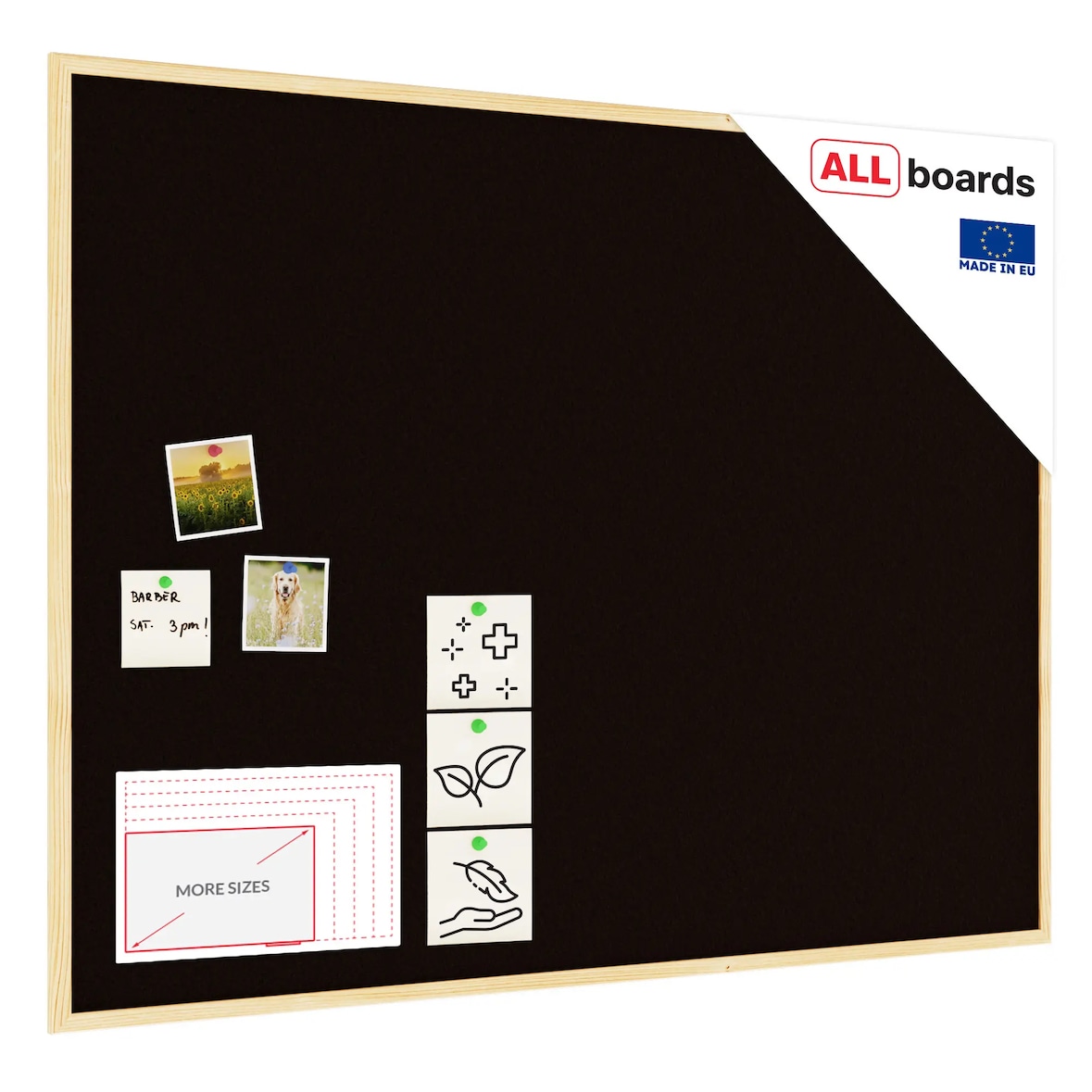 ALLBoards Bacheca in sughero nero (cornice in legno) 120×90 cm