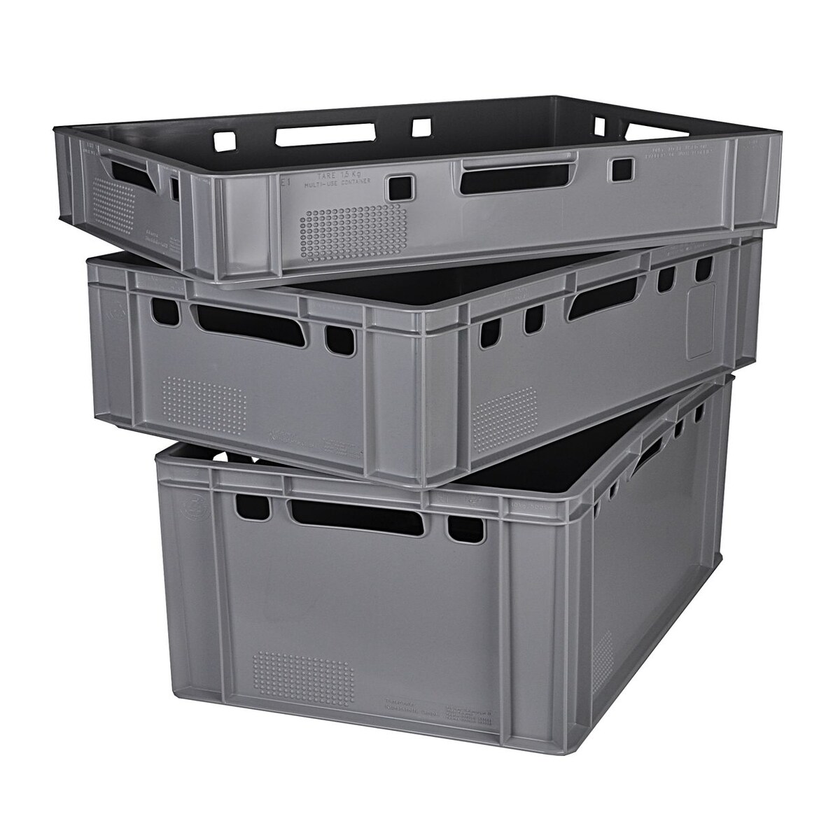 BURI Fleischkisten Kisten Eurobox lebensmittelecht - HDPE Metzgerkiste Box Lagerkiste E1 grau 2 Stück