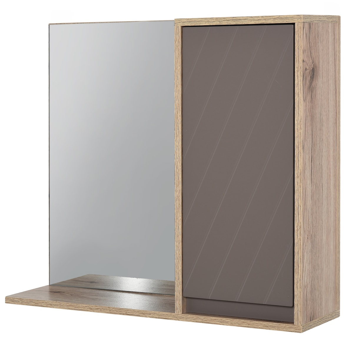 Armario de Baño con Espejo Mueble Auxiliar de Pared con 1 Puerta y Estante Ajustable Estilo Moderno para Cocina Recibidor 57x14,2x49,2 cm Roble y Gris