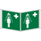 thumbnail of Rettungszeichen, Winkelschild Notdusche E012 - ASR A1.3 (DIN EN ISO 7010) - 200x200x1 mm Kunststoff