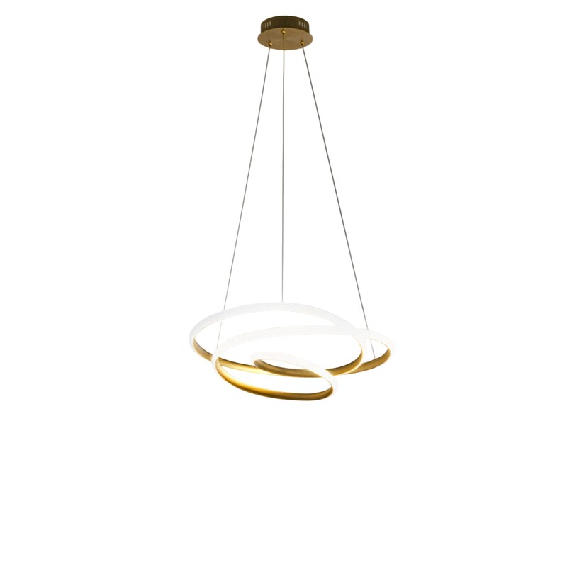 Diva - Luminária pendente LED regulável 39W - Design moderno em alumínio dourado escovado, luz quente 3000K, anéis entrelaçados d.50cm
