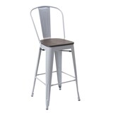 thumbnail of Tabouret de bar HWC-A73 avec assise en bois, chaise de bar, tabouret de comptoir avec dossier, métal design industriel ~ gris