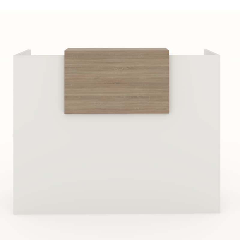 Oficit. Mostrador de recepción y oficina, blanco con sobremostrador olmo. Fácil de montar. Fabricado en España. Medidas: 140x50x105(an x fon x alt)