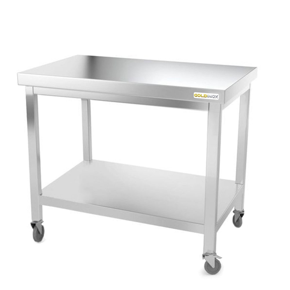 Table de travail en inox 1200 x 600 mm sur roulettes PREMIUM / GOLDINOX