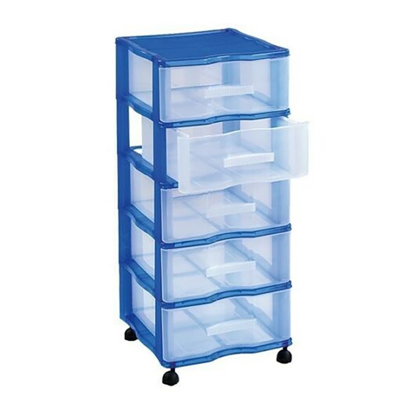 Cajonera oficina carro  5 cajones organizador de plástico azul