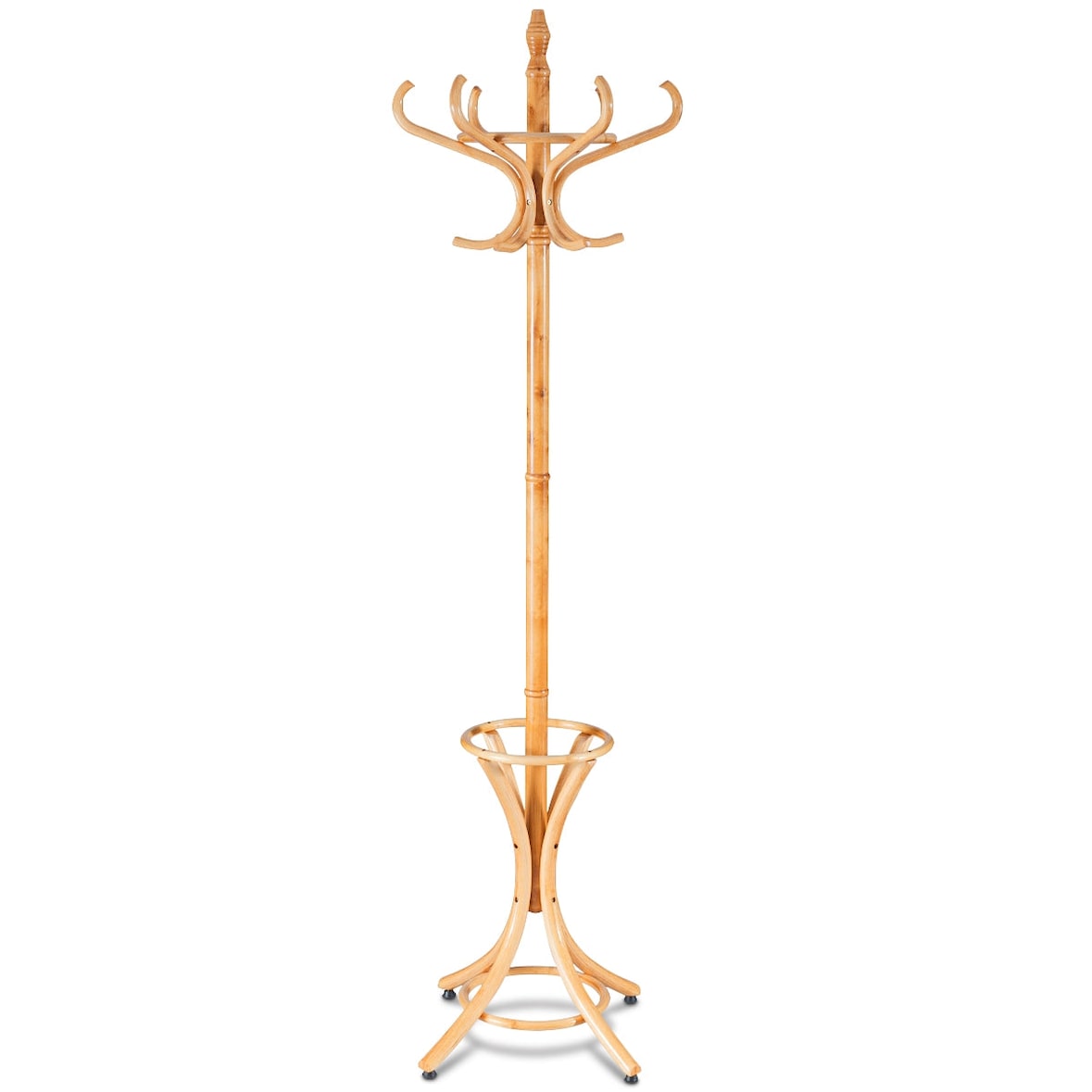 Helloshop26 - Porte manteau sur pieds 51 x 51 x 184 cm avec 12 crochets robustes design contemporain en bois naturel 20_0019565
