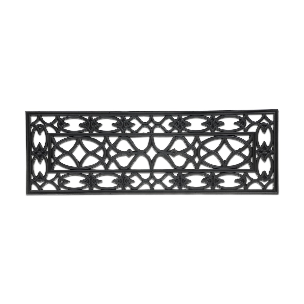 Relaxdays Fußmatte Gummi, 75 x 25 cm, wetterfest, rutschfest, Türvorleger innen & außen, Gummimatte Ornamente, schwarz